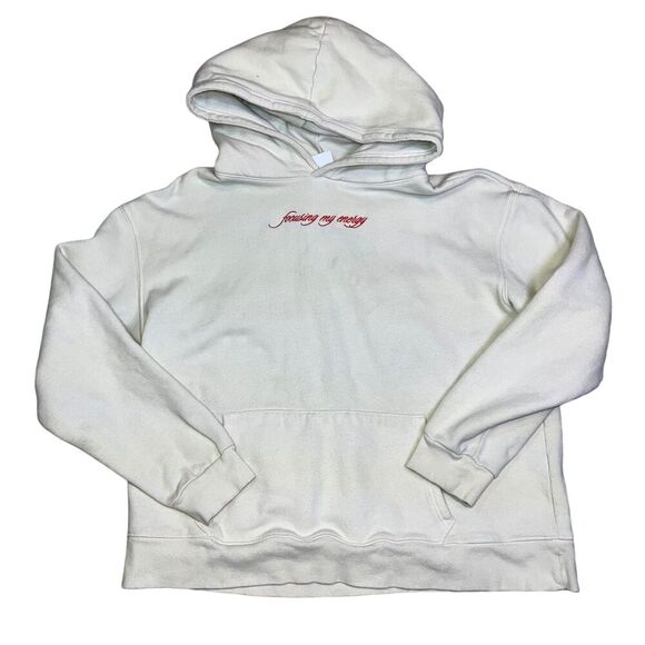 Unfinished Apparel Focusing My Energy Hoodie Size Large White Heavy Pullover - Picture 1 of 11